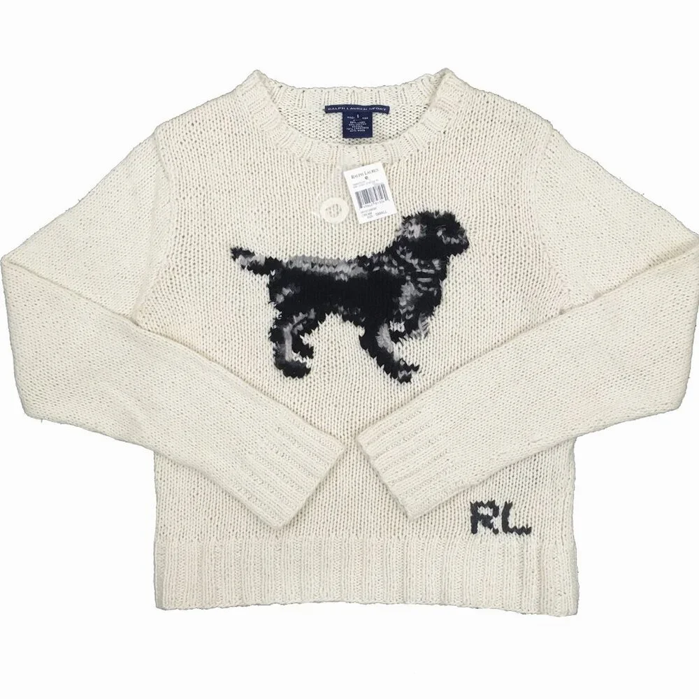 NEW Vintage Polo Ralph Lauren Sweater! S or L Creme With Black Lab Dog Design - Picture 2 of 3